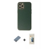 MARSİLYAN™- iPhone 12 Pro Kılıf Ahenk Işık - Siyah 6D Mat Seramik Hayalet Nano Ekran Koruyucu + Gümüş Metal Kamera Lens Koruma Cam