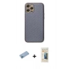 MARSİLYAN™- iPhone 12 Pro Kılıf Ahenk Işık - Siyah 6D Mat Seramik Hayalet Nano Ekran Koruyucu + Mavi Shine Kamera Lens Koruma Cam