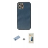 MARSİLYAN™- iPhone 12 Pro Kılıf Ahenk Işık - Siyah 6D Mat Seramik Hayalet Nano Ekran Koruyucu + Mavi Shine Kamera Lens Koruma Cam