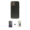MARSİLYAN™- iPhone 12 Pro Kılıf Ahenk Işık - Siyah 6D Mat Seramik Hayalet Nano Ekran Koruyucu + Neon Fosforlu Kamera Lens - YL