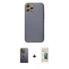 MARSİLYAN™- iPhone 12 Pro Kılıf Ahenk Işık - Siyah 6D Mat Seramik Hayalet Nano Ekran Koruyucu + Neon Fosforlu Kamera Lens - YL