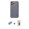 MARSİLYAN™- iPhone 12 Pro Kılıf Ahenk Işık - Siyah 6D Mat Seramik Hayalet Nano Ekran Koruyucu + Pembe Shine Kamera Lens Koruma Cam
