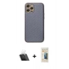 MARSİLYAN™- iPhone 12 Pro Kılıf Ahenk Işık - Siyah 6D Mat Seramik Hayalet Nano Ekran Koruyucu + Kamera Lens Koruma Cam - SF