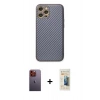 MARSİLYAN™- iPhone 12 Pro Kılıf Ahenk Işık - Siyah 6D Mat Seramik Hayalet Nano Ekran Koruyucu + Neon Fosforlu Kamera Lens - TU