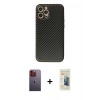 MARSİLYAN™- iPhone 12 Pro Kılıf Ahenk Işık - Siyah 6D Mat Seramik Hayalet Nano Ekran Koruyucu + Neon Fosforlu Kamera Lens - TU