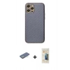 MARSİLYAN™- iPhone 12 Pro Kılıf Ahenk Işık - Siyah 6D Mat Seramik Hayalet Nano Ekran Koruyucu + Renkli Kamera Lens Koruma Cam - YL