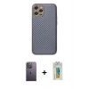 MARSİLYAN™- iPhone 12 Pro Kılıf Ahenk Işık - Siyah Polymer Nano Ekran Koruyucu + Neon Fosforlu Kamera Lens - BZ