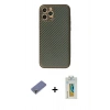 MARSİLYAN™- iPhone 12 Pro Kılıf Ahenk Işık - Siyah Polymer Nano Ekran Koruyucu + Metal Kamera Lens Koruma Cam - GD
