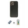 MARSİLYAN™- iPhone 12 Pro Kılıf Ahenk Işık - Siyah Polymer Nano Ekran Koruyucu + Metal Kamera Lens Koruma Cam - MI