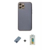 MARSİLYAN™- iPhone 12 Pro Kılıf Ahenk Işık - Siyah Polymer Nano Ekran Koruyucu + Metal Kamera Lens Koruma Cam - MI