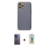MARSİLYAN™- iPhone 12 Pro Kılıf Ahenk Işık - Siyah Polymer Nano Ekran Koruyucu + Neon Fosforlu Kamera Lens - MI