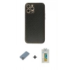MARSİLYAN™- iPhone 12 Pro Kılıf Ahenk Işık - Siyah Polymer Nano Ekran Koruyucu + Metal Kamera Lens Koruma Cam - GS