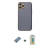 MARSİLYAN™- iPhone 12 Pro Kılıf Ahenk Işık - Siyah Polymer Nano Ekran Koruyucu + Metal Kamera Lens Koruma Cam - MR