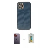 MARSİLYAN™- iPhone 12 Pro Kılıf Ahenk Işık - Siyah Polymer Nano Ekran Koruyucu + Neon Fosforlu Kamera Lens - TU