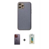 MARSİLYAN™- iPhone 12 Pro Kılıf Ahenk Işık - Siyah Polymer Nano Ekran Koruyucu + Neon Fosforlu Kamera Lens - TU