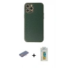 MARSİLYAN™- iPhone 12 Pro Kılıf Ahenk Işık - Siyah Polymer Nano Ekran Koruyucu + Pembe Renkli Kamera Lens Koruma Cam
