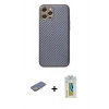 MARSİLYAN™- iPhone 12 Pro Kılıf Ahenk Işık - Siyah Polymer Nano Ekran Koruyucu + Renkli Kamera Lens Koruma Cam - SI