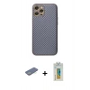 MARSİLYAN™- iPhone 12 Pro Kılıf Ahenk Işık - Siyah Polymer Nano Ekran Koruyucu + Renkli Kamera Lens Koruma Cam - YL