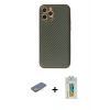 MARSİLYAN™- iPhone 12 Pro Kılıf Ahenk Işık - Siyah Polymer Nano Ekran Koruyucu + Renkli Kamera Lens Koruma Cam - SI