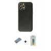 MARSİLYAN™- iPhone 12 Pro Kılıf Ahenk Işık - Siyah Polymer Nano Ekran Koruyucu + Shine Kamera Lens Koruma Cam - GS