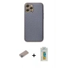 MARSİLYAN™- iPhone 12 Pro Kılıf Ahenk Işık - Siyah Polymer Nano Ekran Koruyucu + Shine Kamera Lens Koruma Cam - SABE
