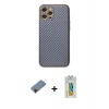 MARSİLYAN™- iPhone 12 Pro Kılıf Ahenk Işık - Siyah Polymer Nano Ekran Koruyucu + Shine Kamera Lens Koruma Cam - SH