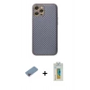 MARSİLYAN™- iPhone 12 Pro Kılıf Ahenk Işık - Siyah Polymer Nano Ekran Koruyucu + Shine Kamera Lens Koruma Cam - PE