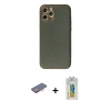MARSİLYAN™- iPhone 12 Pro Kılıf Ahenk Işık - Siyah Polymer Nano Ekran Koruyucu + Renkli Kamera Lens Koruma Cam - TU