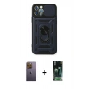 MARSİLYAN™- iPhone 12 Pro Kılıf Ahenk Klasik - Şeffaf 360 Full Body Arka Koruyucu + Neon Fosforlu Kamera Lens - SI