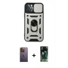 MARSİLYAN™- iPhone 12 Pro Kılıf Ahenk Klasik - Şeffaf 360 Full Body Arka Koruyucu + Neon Fosforlu Kamera Lens - SI