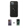 MARSİLYAN™- iPhone 12 Pro Kılıf Ahenk Klasik - Şeffaf 360 Full Body Arka Koruyucu + Neon Fosforlu Kamera Lens - SI