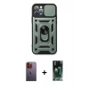 MARSİLYAN™- iPhone 12 Pro Kılıf Ahenk Klasik - Şeffaf 360 Full Body Arka Koruyucu + Neon Fosforlu Kamera Lens - TU