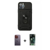 MARSİLYAN™- iPhone 12 Pro Kılıf Ahenk Klasik - Şeffaf 360 Full Body Arka Koruyucu + Neon Fosforlu Kamera Lens - TU
