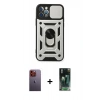 MARSİLYAN™- iPhone 12 Pro Kılıf Ahenk Klasik - Şeffaf 360 Full Body Arka Koruyucu + Neon Fosforlu Kamera Lens - TU