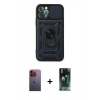 MARSİLYAN™- iPhone 12 Pro Kılıf Ahenk Klasik - Şeffaf 360 Full Body Arka Koruyucu + Neon Fosforlu Kamera Lens - TU