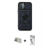 MARSİLYAN™- iPhone 12 Pro Kılıf Ahenk Klasik - Şeffaf Uv Polymer Nano Ekran Koruyucu + Rainbow Kamera Lens Koruma Cam - GD