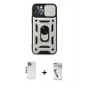 MARSİLYAN™- iPhone 12 Pro Kılıf Ahenk Klasik - Şeffaf Uv Polymer Nano Ekran Koruyucu + Gümüş Shine Kamera Lens