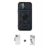MARSİLYAN™- iPhone 12 Pro Kılıf Ahenk Klasik - Şeffaf Uv Polymer Nano Ekran Koruyucu + Gümüş Shine Kamera Lens
