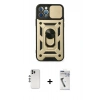MARSİLYAN™- iPhone 12 Pro Kılıf Ahenk Klasik - Şeffaf Uv Polymer Nano Ekran Koruyucu + Gümüş Shine Kamera Lens