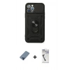 MARSİLYAN™- iPhone 12 Pro Kılıf Ahenk Klasik - Şeffaf Uv Polymer Nano Ekran Koruyucu + Mavi Metal Kamera Lens Koruma Cam