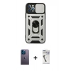 MARSİLYAN™- iPhone 12 Pro Kılıf Ahenk Klasik - Şeffaf Uv Polymer Nano Ekran Koruyucu + Neon Fosforlu Kamera Lens - MI