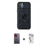 MARSİLYAN™- iPhone 12 Pro Kılıf Ahenk Klasik - Şeffaf Uv Polymer Nano Ekran Koruyucu + Neon Fosforlu Kamera Lens - TU