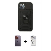 MARSİLYAN™- iPhone 12 Pro Kılıf Ahenk Klasik - Şeffaf Uv Polymer Nano Ekran Koruyucu + Neon Fosforlu Kamera Lens - TU