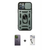 MARSİLYAN™- iPhone 12 Pro Kılıf Ahenk Klasik - Şeffaf Uv Polymer Nano Ekran Koruyucu + Neon Fosforlu Kamera Lens - YL
