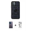 MARSİLYAN™- iPhone 12 Pro Kılıf Ahenk Klasik - Şeffaf Uv Polymer Nano Ekran Koruyucu + Neon Fosforlu Kamera Lens - MI
