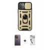 MARSİLYAN™- iPhone 12 Pro Kılıf Ahenk Klasik - Şeffaf Uv Polymer Nano Ekran Koruyucu + Neon Fosforlu Kamera Lens - SI