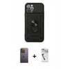 MARSİLYAN™- iPhone 12 Pro Kılıf Ahenk Klasik - Şeffaf Uv Polymer Nano Ekran Koruyucu + Neon Fosforlu Kamera Lens - SI
