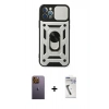 MARSİLYAN™- iPhone 12 Pro Kılıf Ahenk Klasik - Şeffaf Uv Polymer Nano Ekran Koruyucu + Neon Fosforlu Kamera Lens - SI