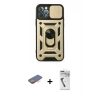 MARSİLYAN™- iPhone 12 Pro Kılıf Ahenk Klasik - Şeffaf Uv Polymer Nano Ekran Koruyucu + Turuncu Renkli Kamera Lens Koruma Cam