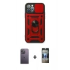 MARSİLYAN™- iPhone 12 Pro Kılıf Ahenk Klasik - Siyah 34D Hayalet Izgaralı Cam + Neon Fosforlu Kamera Lens - BZ